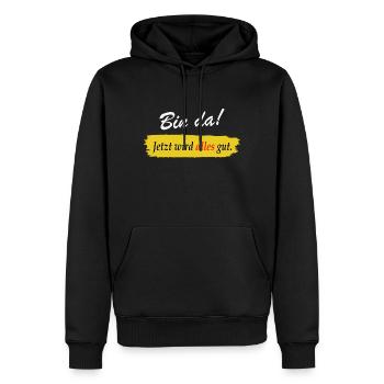 Je suis là maintenant tout ira bien - dire drôle - Sweat à capuche Premium bio Homme - noir - Devant - Nico (187cm)