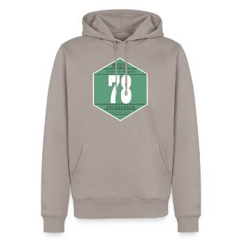 Vignette 1978 - Sweat à capuche Premium bio Homme - taupe - Devant - Nico (187cm)