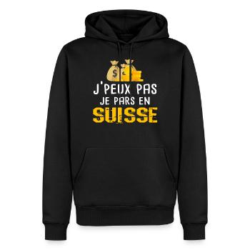J'peux pas je pars en suisse cadeau drôle - Sweat à capuche Premium bio Homme - noir - Devant - Nico (187cm)