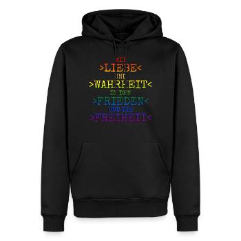 Mit Liebe und Wahrheit in die Freiheit 3 - Männer Premium Bio Hoodie - Schwarz - Vorne - Nico (187cm)