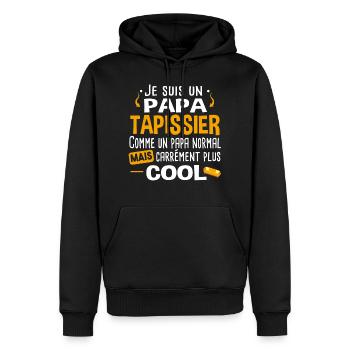 Tapissier. Cadeau papa métier chaise canapé cuir - Sweat à capuche Premium bio Homme - noir - Devant - Nico (187cm)