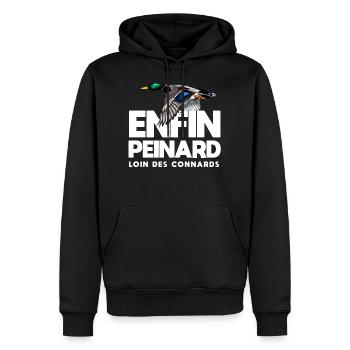 Enfin peinard chasseur cadeau drôle chasse canard - Sweat à capuche Premium bio Homme - noir - Devant - Nico (187cm)