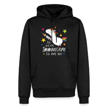 Geimpft! Ich bin ein Immunicorn Ich darf das! - Männer Premium Bio Hoodie - Schwarz - Vorne - Nico (187cm)