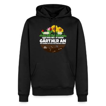 lege dich nie mit einem Gärtner an wir kennen orte - Männer Premium Bio Hoodie - Schwarz - Vorne - Nico (187cm)