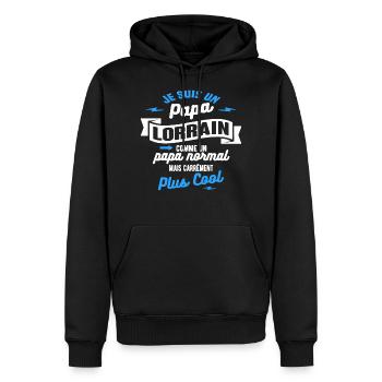 papa lorrain mais plus cool - Sweat à capuche Premium bio Homme - noir - Devant - Nico (187cm)