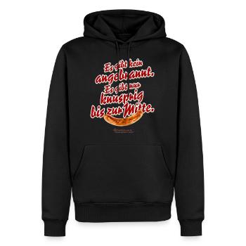 Grillen T-Shirt Spruch Knusprig bis zur Mitte - Männer Premium Bio Hoodie - Schwarz - Vorne - Nico (187cm)