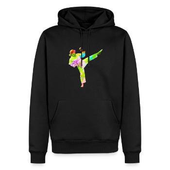 Bunte Karateka - Männer Premium Bio Hoodie - Schwarz - Vorne - Nico (187cm)