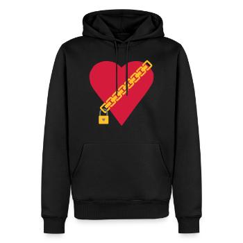 Coeur avec chaine et cadenas - Sweat à capuche Premium bio Homme - noir - Devant - Nico (187cm)