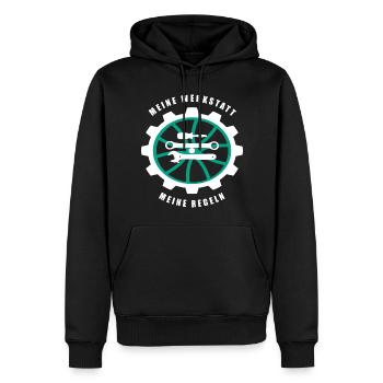 My workshop My rules - Men’s Premium Organic Hoodie - black - Front - Nico (187cm)