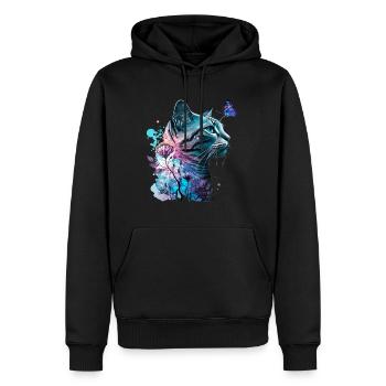 Fleur de chat et papillon - Sweat à capuche Premium bio Homme - noir - Devant - Nico (187cm)