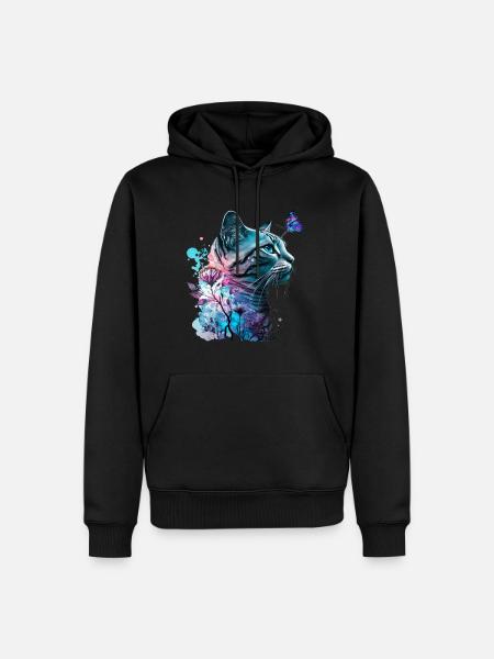 Fleur de chat et papillon - Sweat à capuche Premium bio Homme - noir