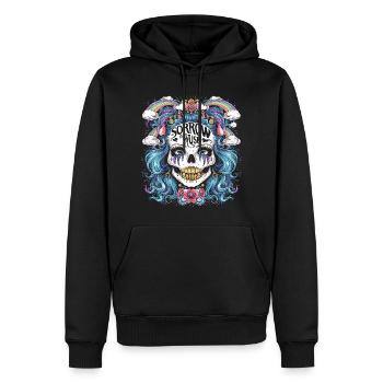 Colorful skeleton with sarcastic saying - Men’s Premium Organic Hoodie - black - Front - Nico (187cm)