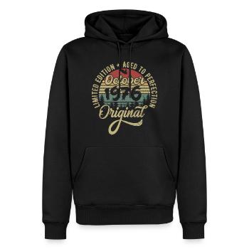 Octobre 1976 Anniversaire Octobre 1976 Octobre - Sweat à capuche Premium bio Homme - noir - Devant - Nico (187cm)