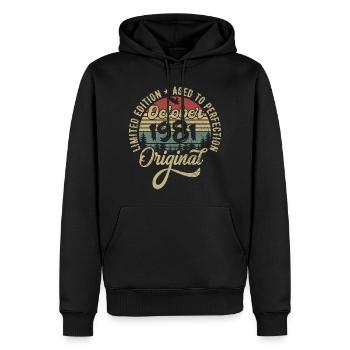 Octobre 1981 Anniversaire Octobre 1981 Octobre - Sweat à capuche Premium bio Homme - noir - Devant - Nico (187cm)