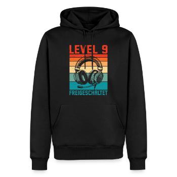 Garçons du 9e anniversaire : niveau 9 débloqué - Sweat à capuche Premium bio Homme - noir - Devant - Nico (187cm)