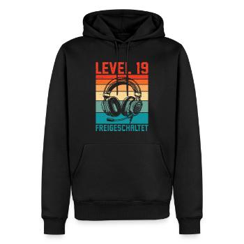 19e anniversaire Homme Gamer Niveau 19 débloqué - Sweat à capuche Premium bio Homme - noir - Devant - Nico (187cm)