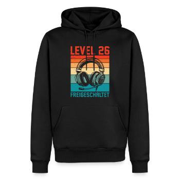 26. Geburtstag Männer Gamer Level 26 Unlocked - Männer Premium Bio Hoodie - Schwarz - Vorne - Nico (187cm)