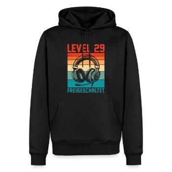 28. Geburtstag Männer Gamer Level 28 Unlocked - Männer Premium Bio Hoodie - Schwarz - Vorne - Nico (187cm)
