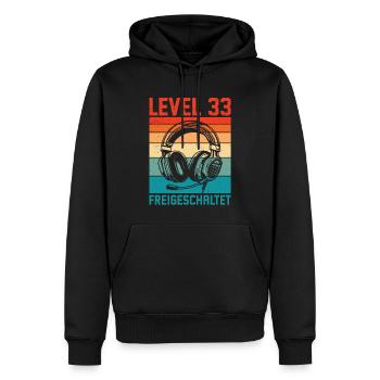 33. Geburtstag Männer Gamer Level 33 Unlocked - Männer Premium Bio Hoodie - Schwarz - Vorne - Nico (187cm)