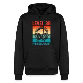 38th Birthday Men Gamer Level 38 Unlocked - Men’s Premium Organic Hoodie - black - Front - Nico (187cm)