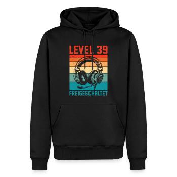 39e anniversaire Homme Gamer Niveau 39 débloqué - Sweat à capuche Premium bio Homme - noir - Devant - Nico (187cm)