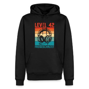 42e anniversaire Homme Gamer Niveau 42 débloqué - Sweat à capuche Premium bio Homme - noir - Devant - Nico (187cm)