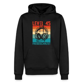 45. Geburtstag Männer Gamer Level 45 Unlocked - Männer Premium Bio Hoodie - Schwarz - Vorne - Nico (187cm)