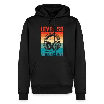50. Geburtstag Männer Gamer Level 50 Unlocked - Männer Premium Bio Hoodie - Schwarz - Vorne - Nico (187cm)