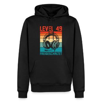 49e anniversaire Homme Gamer Niveau 49 débloqué - Sweat à capuche Premium bio Homme - noir - Devant - Nico (187cm)