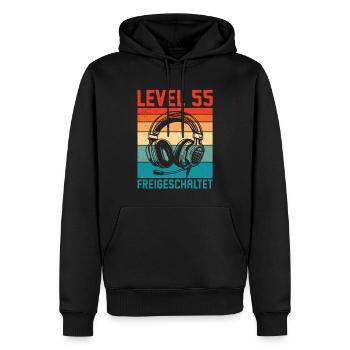 55e anniversaire Homme Gamer Niveau 55 débloqué - Sweat à capuche Premium bio Homme - noir - Devant - Nico (187cm)