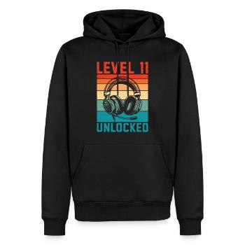 Level 11 freigeschaltet, 11. Jahrestag - Männer Premium Bio Hoodie - Schwarz - Vorne - Nico (187cm)