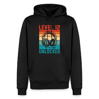 Niveau 12 Ans Debloqué - 12ème Anniversaire Gamer - Sweat à capuche Premium bio Homme - noir - Devant - Nico (187cm)