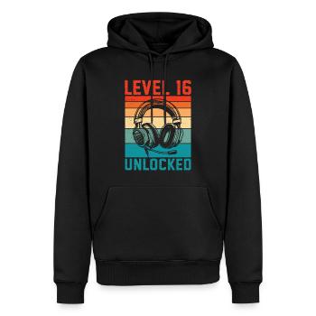 16 ans Anniversaire Ado Gamer Level 16 Unlocked - Sweat à capuche Premium bio Homme - noir - Devant - Nico (187cm)