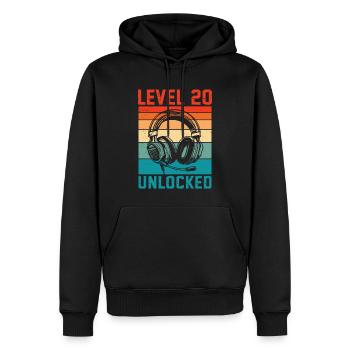 Level 20 freigeschaltet – Gamer-Geschenk zum 20-jährigen Jubiläum - Männer Premium Bio Hoodie - Schwarz - Vorne - Nico (187cm)