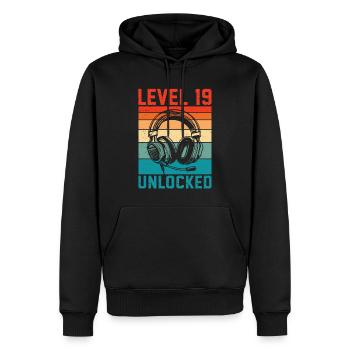 Level 19 freigeschaltet – Gamer-Geschenk zum 19-jährigen Jubiläum - Männer Premium Bio Hoodie - Schwarz - Vorne - Nico (187cm)