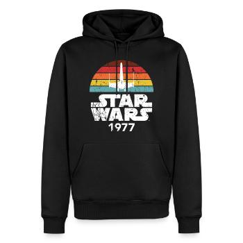 Star Wars Schriftzug 1977 Mit Raumschiff Retro - Männer Premium Bio Hoodie - Schwarz - Vorne - Nico (187cm)
