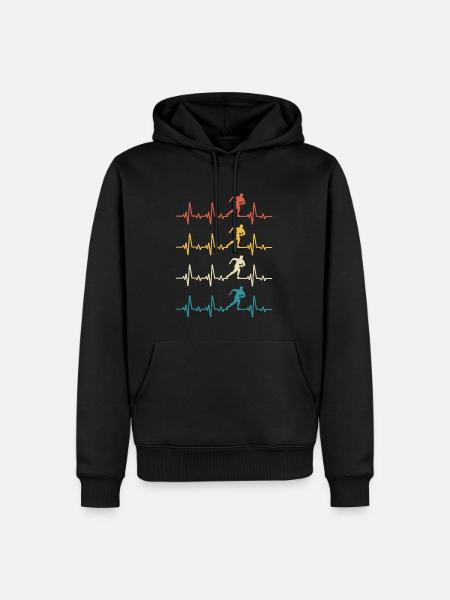 Rugby, Herzschlag, Retro-Rugby - Männer Premium Bio Hoodie - Schwarz