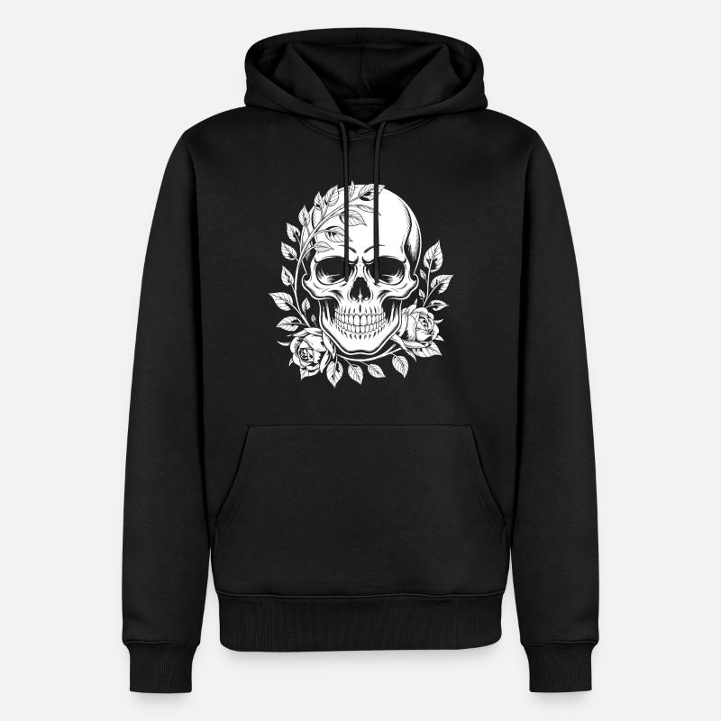 Crâne avec couronne de fleurs - Sweat à capuche Premium bio Homme - noir