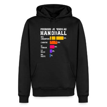 Warum ich beim Handball verliere - Männer Premium Bio Hoodie - Schwarz - Vorne - Nico (187cm)