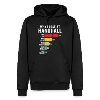 Warum ich im Handball verliere - Männer Premium Bio Hoodie - Schwarz - Vorne - Nico (187cm)