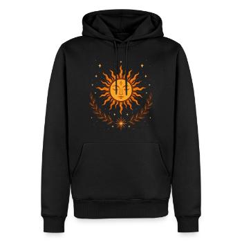 Soleil du solstice d’été – Symbole Bohème - Sweat à capuche Premium bio Homme - noir - Devant - Nico (187cm)