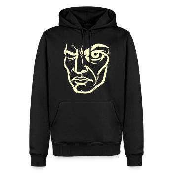 Abstraktes Porträt "Der Beobachter" - Männer Premium Bio Hoodie - Schwarz - Vorne - Nico (187cm)