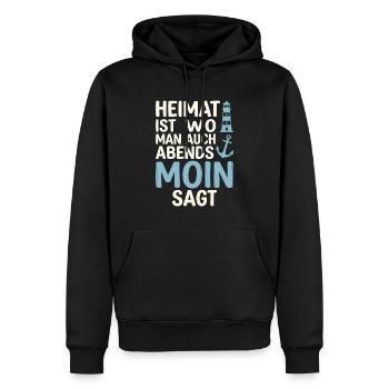 Heimat ist wo man auch abends Moin sagt  - Männer Premium Bio Hoodie - Schwarz - Vorne - Nico (187cm)