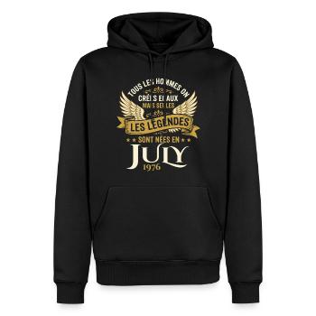 Légende Née En Juillet 1976 Anniversaire - Sweat à capuche Premium bio Homme - noir - Devant - Nico (187cm)