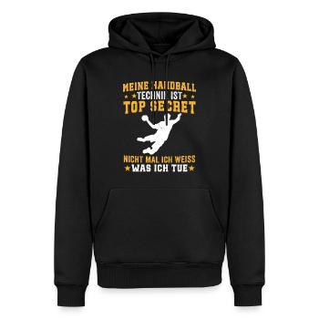 meine handball technik  - Männer Premium Bio Hoodie - Schwarz - Vorne - Nico (187cm)