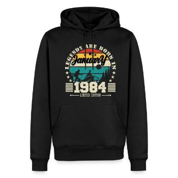 Janvier 1984. Cadeau d'anniversaire janvier 1984. - Sweat à capuche Premium bio Homme - noir - Devant - Nico (187cm)