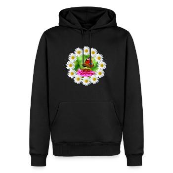 Marguerite Pink Flower Butterfly Flower Pattern - Men’s Premium Organic Hoodie - black - Front - Nico (187cm)