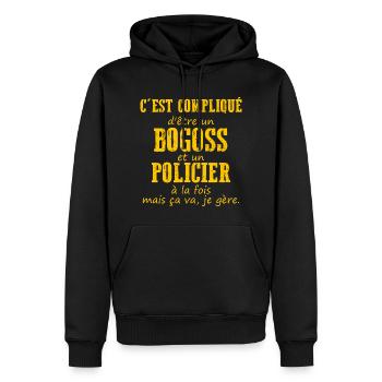 Bogoss et Policier je gère - Sweat à capuche Premium bio Homme - noir - Devant - Nico (187cm)