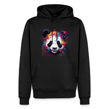 Panda / Tier / Zoo / Bambus / Wild / Kindlich - Männer Premium Bio Hoodie - Schwarz - Vorne - Nico (187cm)