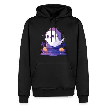 Halloween | Niedlicher Geist auf Friedhof - Männer Premium Bio Hoodie - Schwarz - Vorne - Nico (187cm)